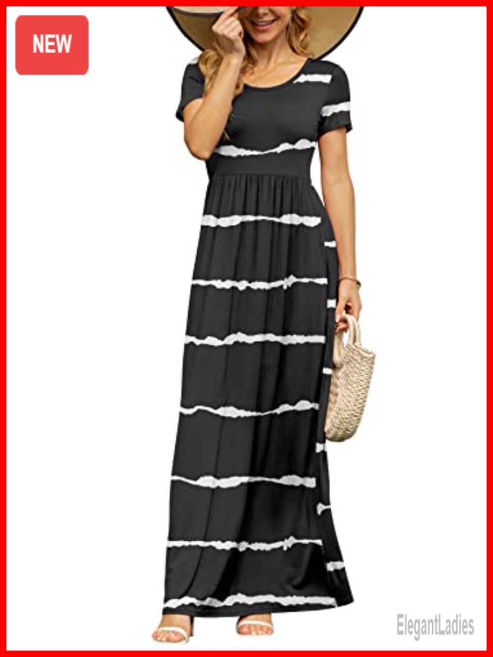 Women's Summer Maxi Dress Short Sleeve Empire Waist Pockets Casual